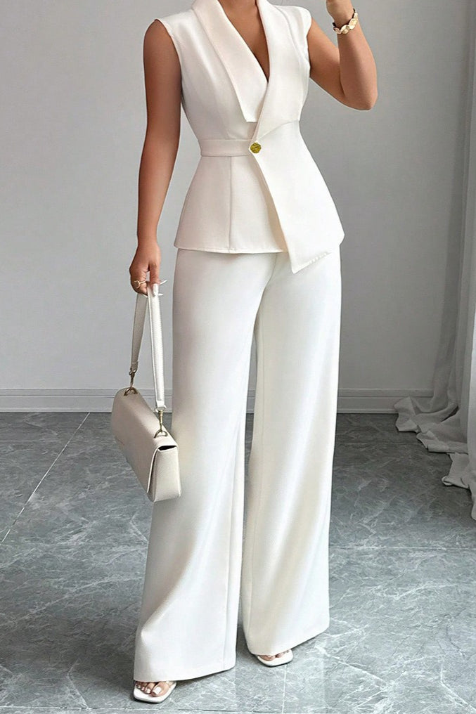 Solid Asymmetric Two Piece Vest Pants Set
