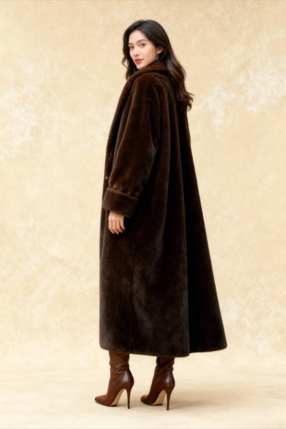 Faux Fur Lapel Plush Imitation Mink Overcoat
