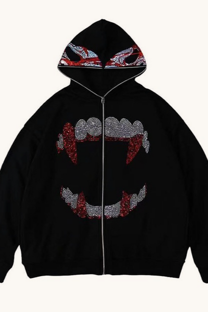 Rhinestone Zip Street Unisex Hoodie