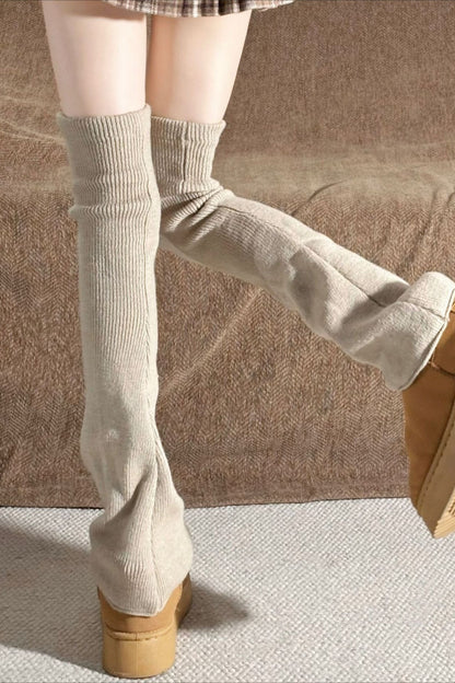 Ribbed Knit Bell Bottom Long Leg Warmers