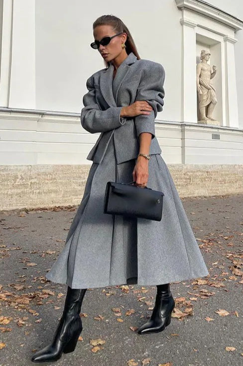 Fitted Cropped Blazer Long A Line Skirt Set