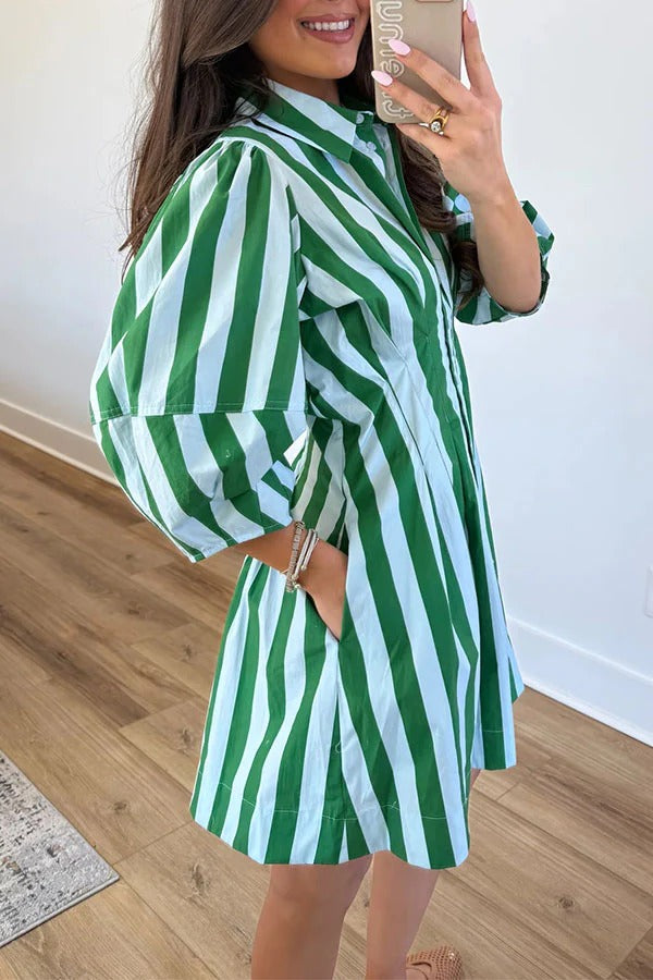 Chloe Striped Puff Sleeve Mini Shirt Dress