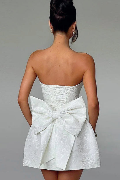 Strapless Jacquard Bow Birthday Dress