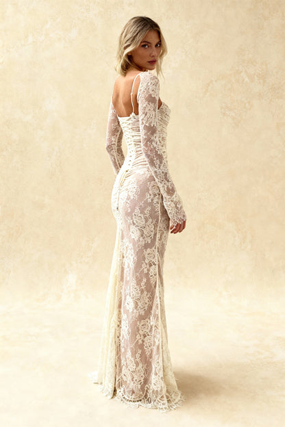 Elegant Lace Mesh Long Sleeve Lace Dress