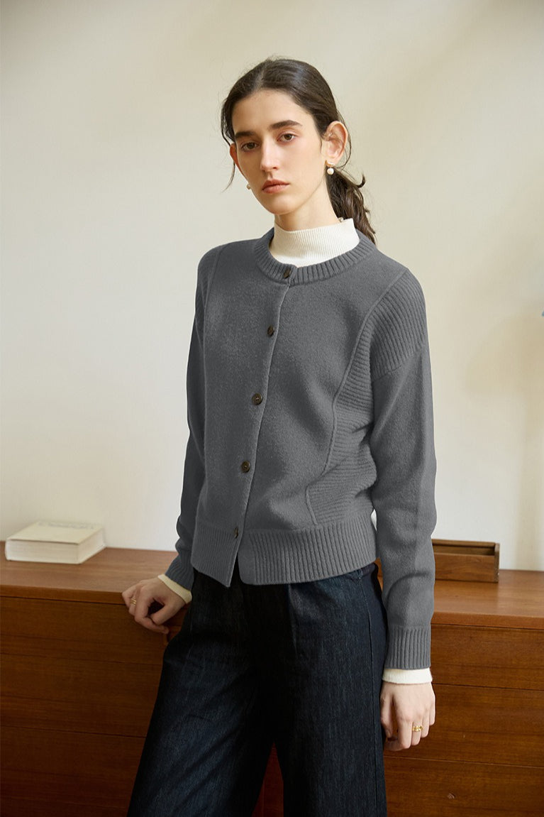Elegant Crewneck Draped Knit Top