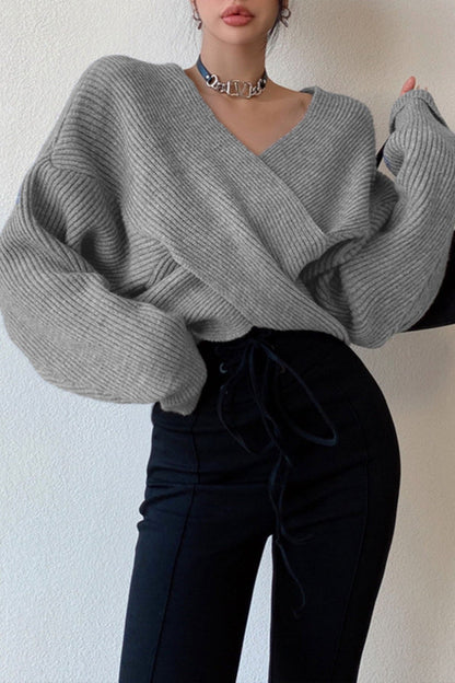 Off Shoulder Cross Front Cropped Sweater