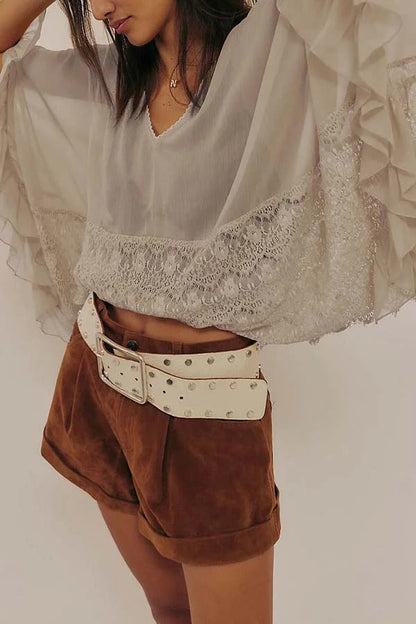 Fashionable Patchwork Lace Batwing Sleeve Loose Beach Cover Up