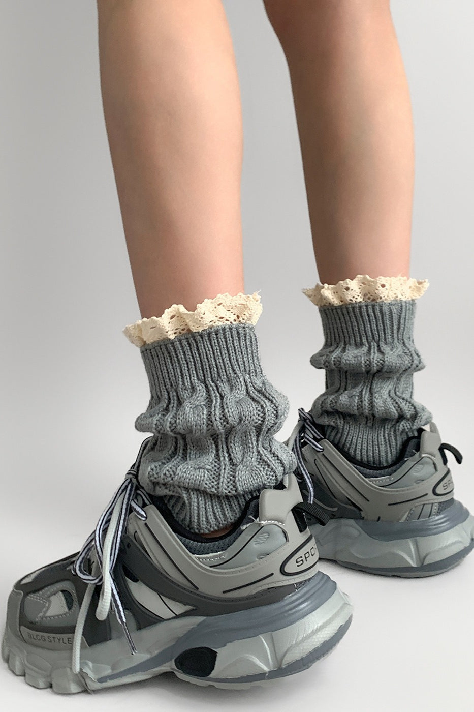 Crochet Lace Trim Cable Knit Boot Cuffs