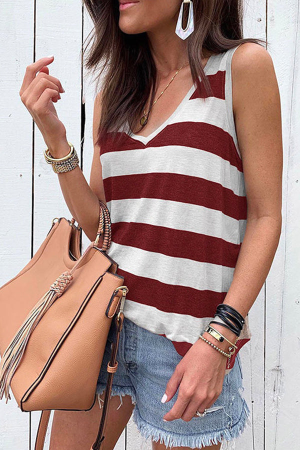 V Neck Striped Tank Top