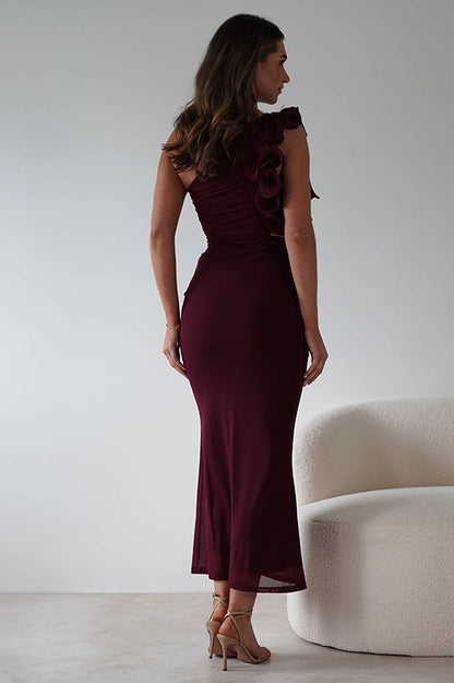 Tulle One Shoulder Floral Bodycon Slim Formal Dress