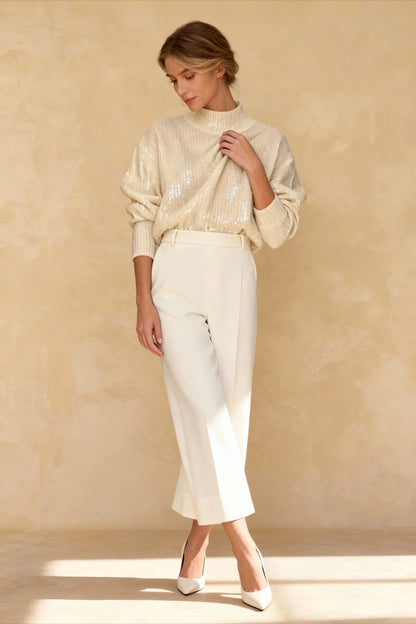 Sequined Round Neck Loose Pullover Sweater