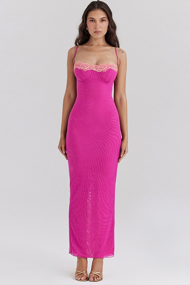 Surplice Lace Trim Slip Dress