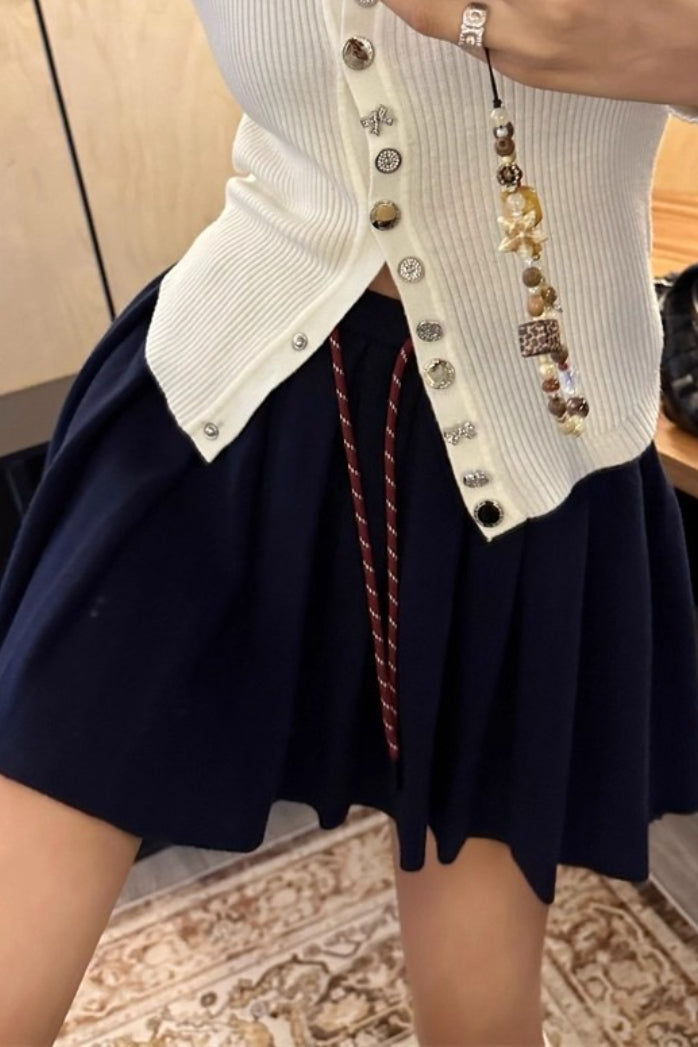 Pleated Knit Mini Skirt