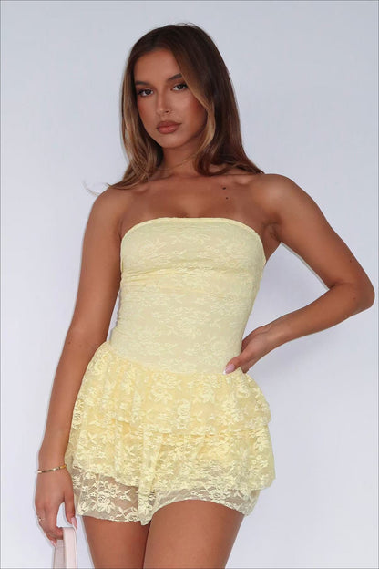 Strapless Waist Tie Lace Dress