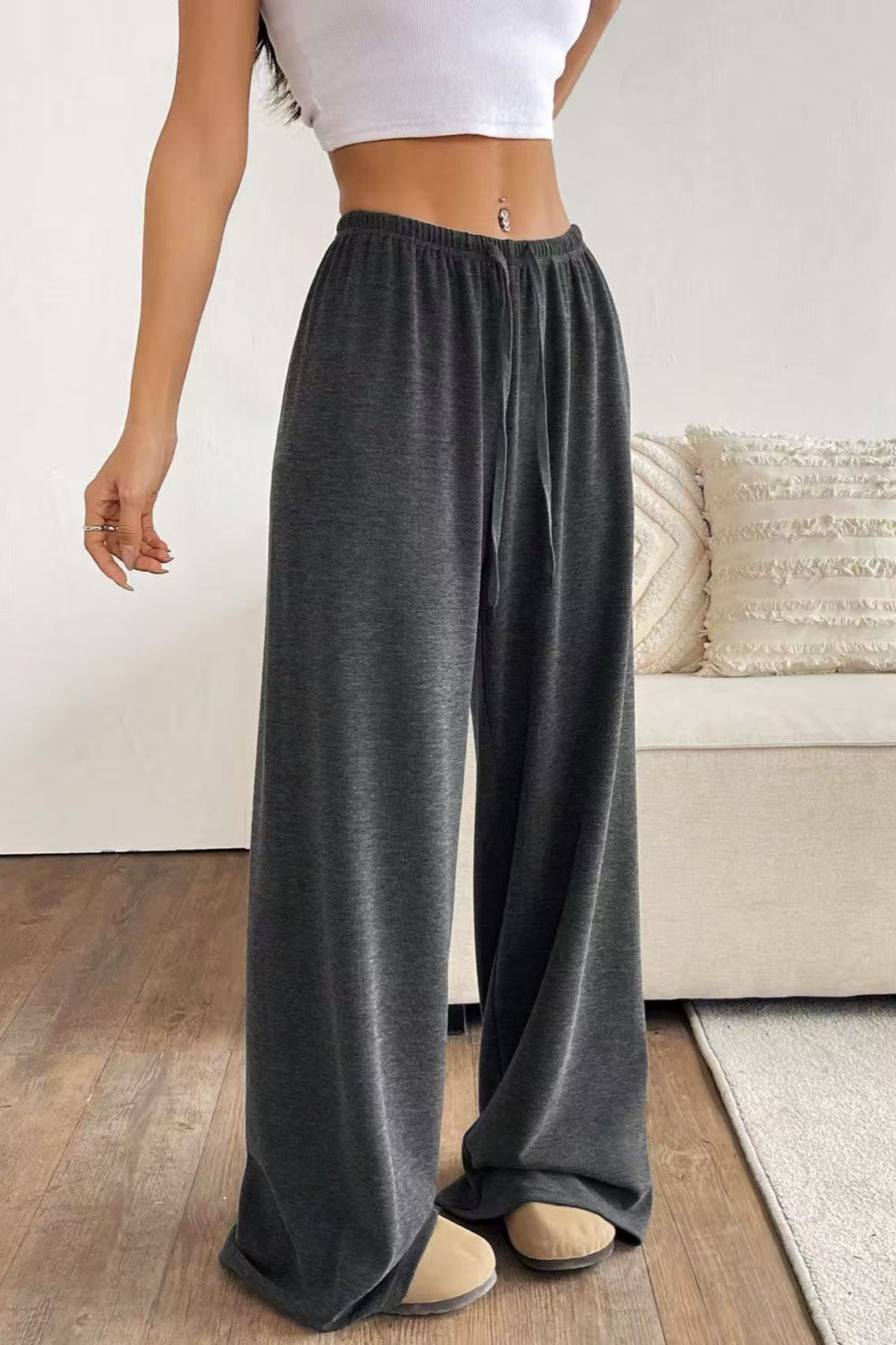 Solid Drawstring Waist Knit Pants