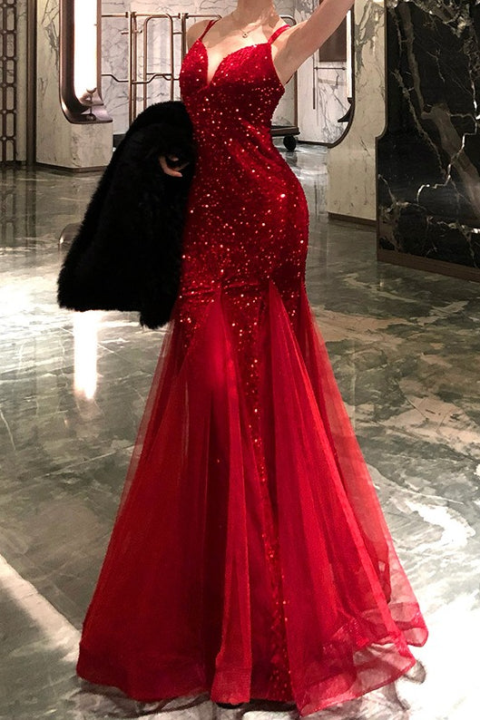 Sexy Sequin Spaghetti Strap Evening Prom Dress