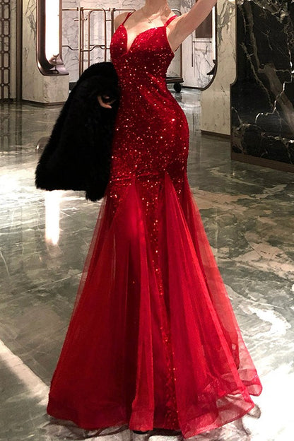 Sexy Sequin Spaghetti Strap Evening Prom Dress
