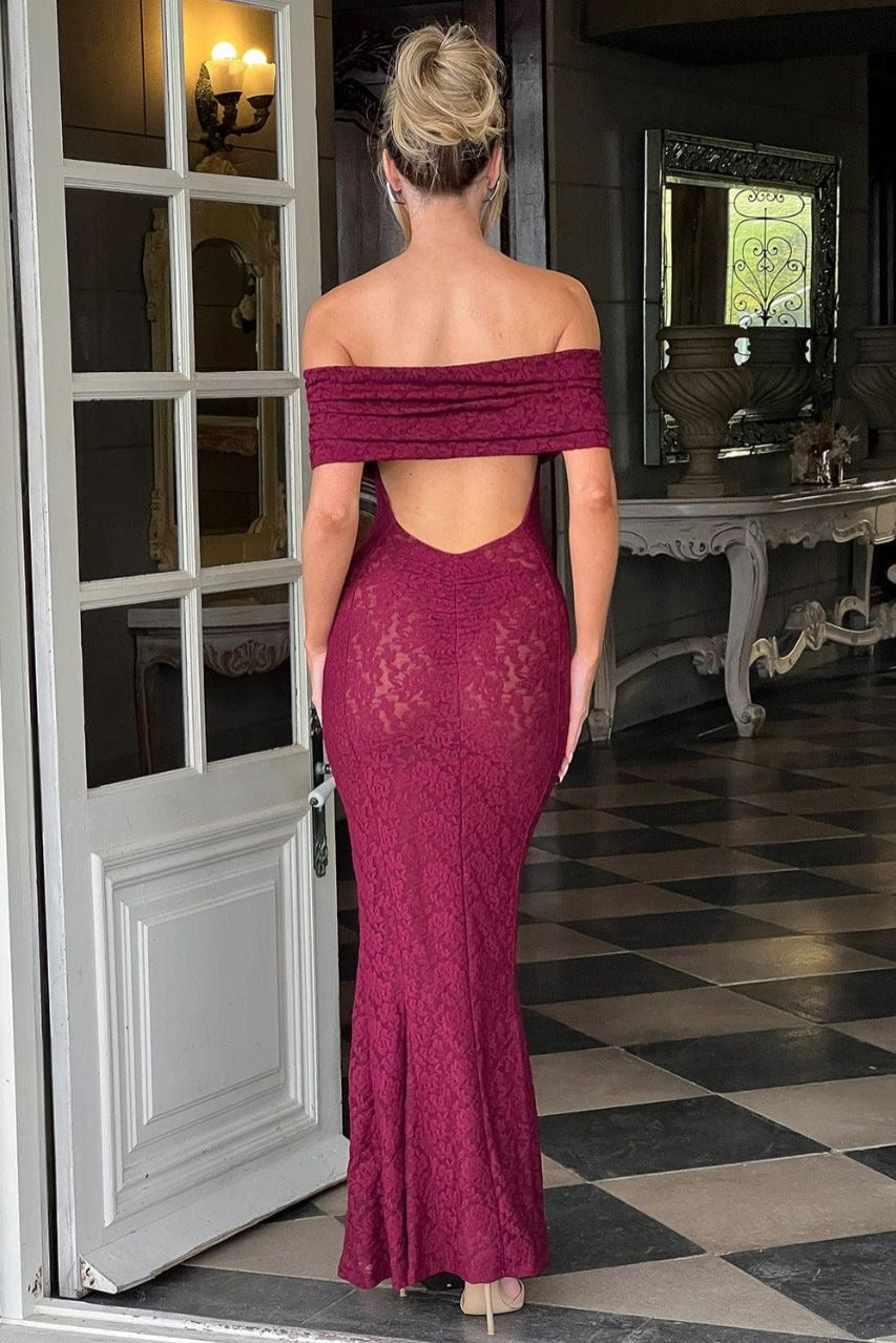 Floral Lace Backless Lace Dress