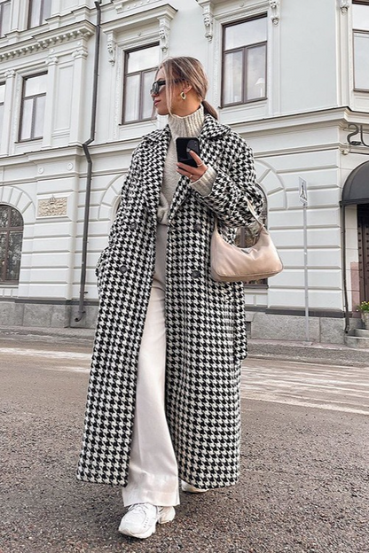Houndstooth Long Chic Mature Overcoat