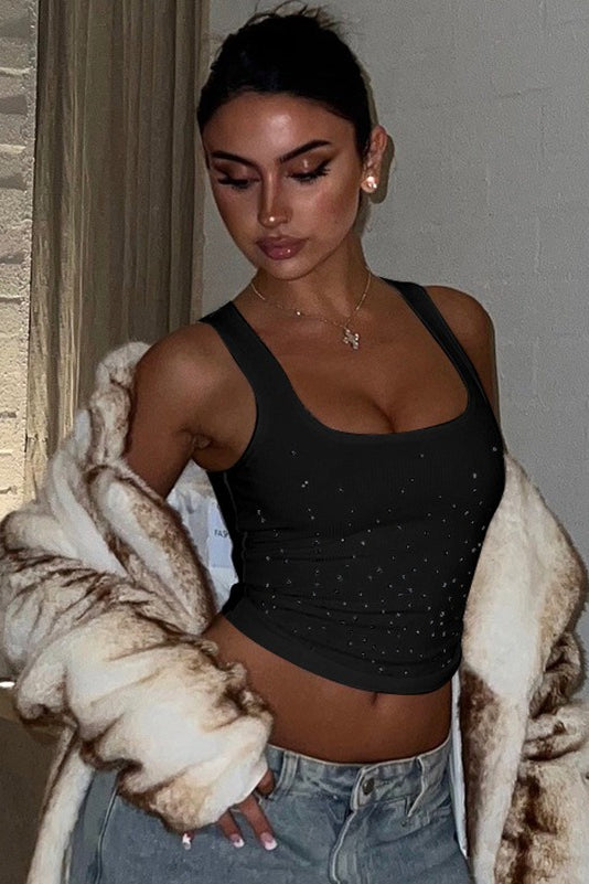 Sexy Rhinestone Spaghetti Strap Tank Top