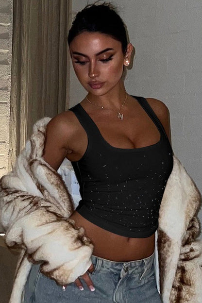 Sexy Rhinestone Spaghetti Strap Tank Top
