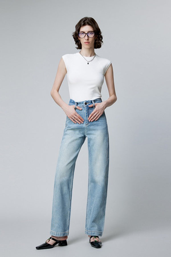 Premium Denim High Waist Slim Straight Flattering Jeans