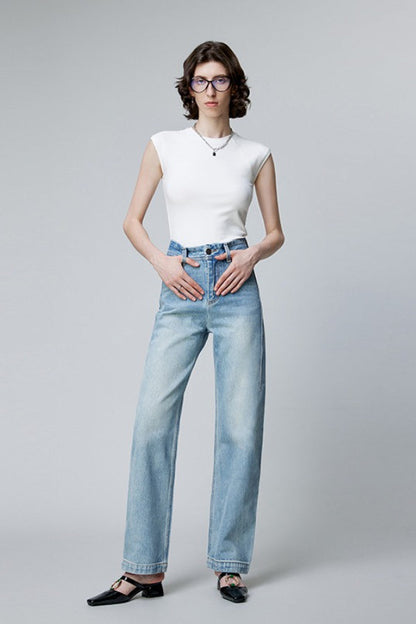 Premium Denim High Waist Slim Straight Flattering Jeans