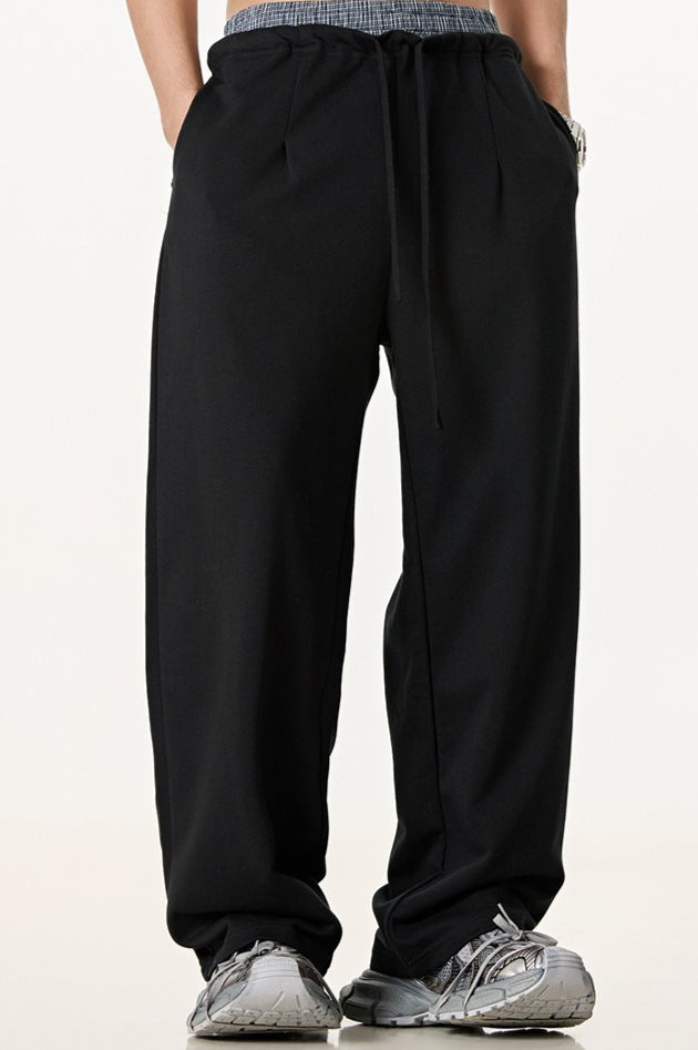 Patchwork Double Waist Wide Leg Athletic Pants