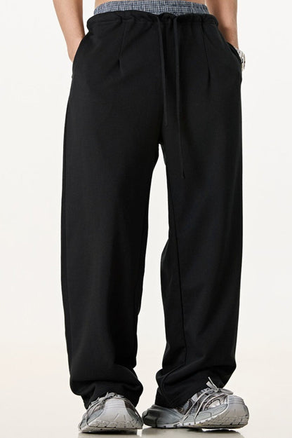 Patchwork Double Waist Wide Leg Athletic Pants