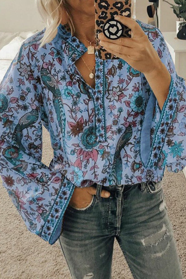 Peacock Loose Shirt Button Long Sleeve Shirt