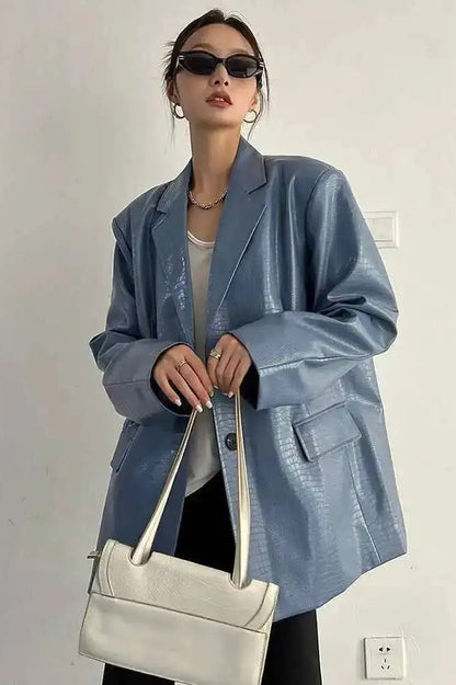 PU Leather Oversized Casual Blazer