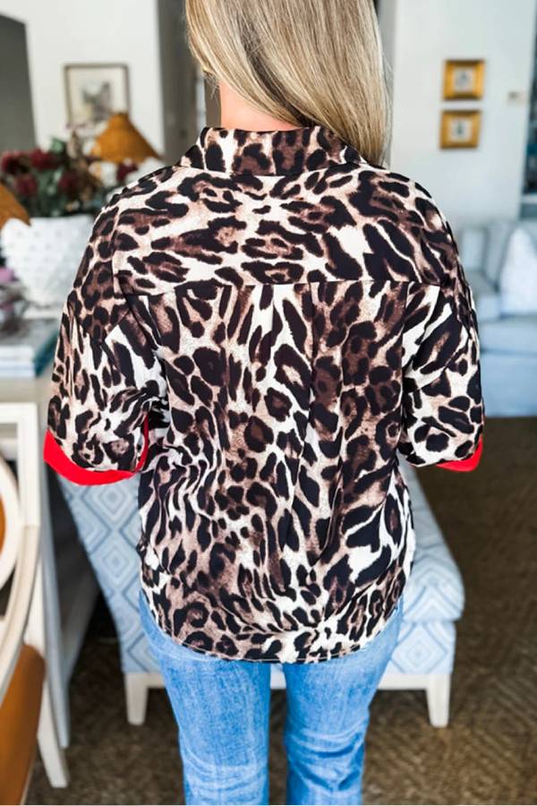Dark Brown Patchwork Allover Leopard Print Shirt