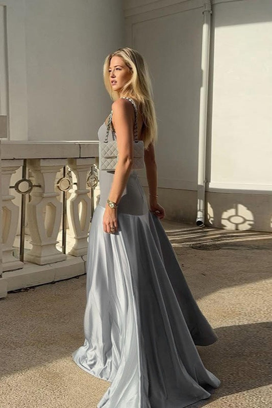 Long Satin Strapless Elegant Formal Dress