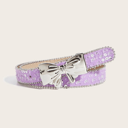 Denim Butterfly Buckle Beaded Statement Belt