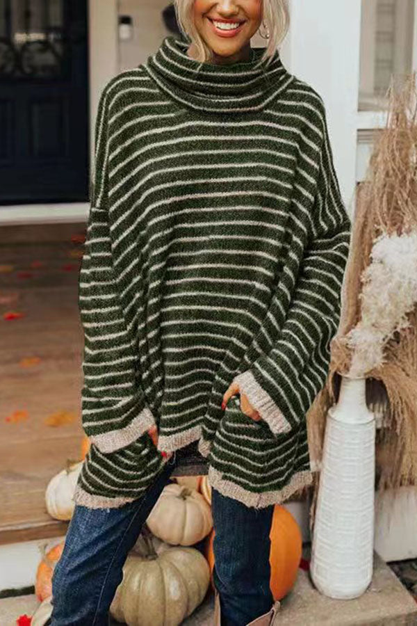 PERFECT TIMING STRIPE POCKETED TUNIC SWEATER