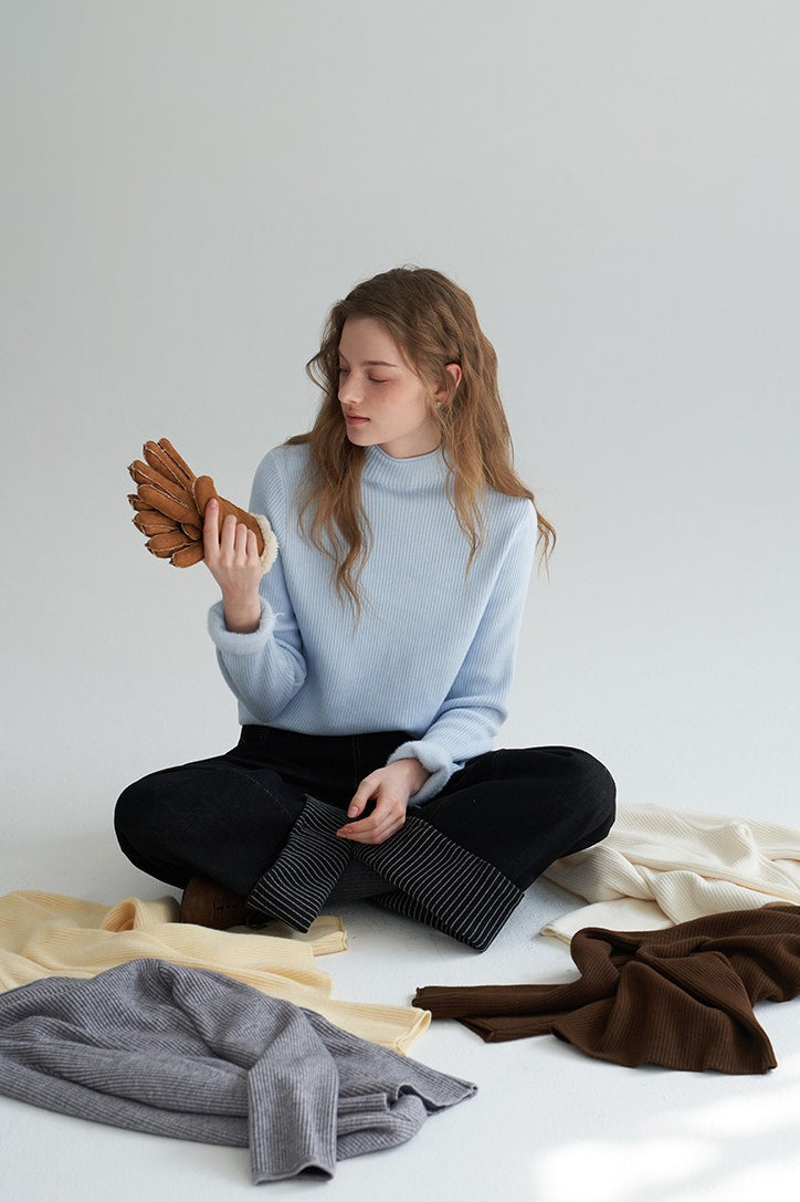 Mock Neck Fleece Lined Knit Top