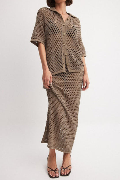 Crochet Hollow Fishnet Beach Skirt Set