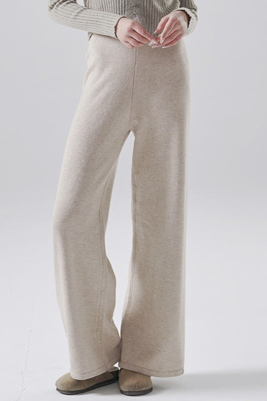 Solid Wool Straight Leg Knit Pants