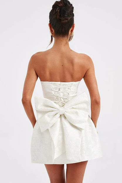 Sexy fashion jacquard tube top bow short dress