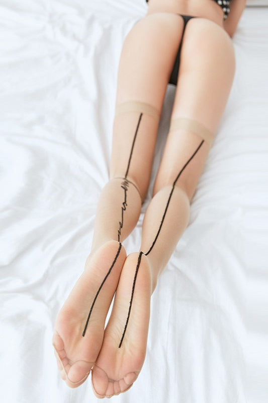 Love Jacquard Vertical Line Thigh-High Stockings
