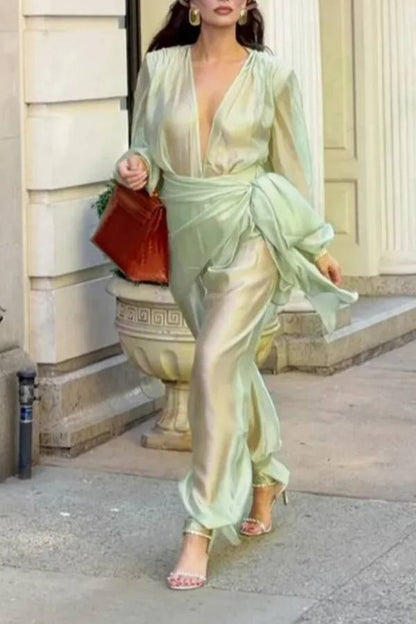 Lightweight Sheer Organza Fabric High Rise Scarf Bloomer Pants