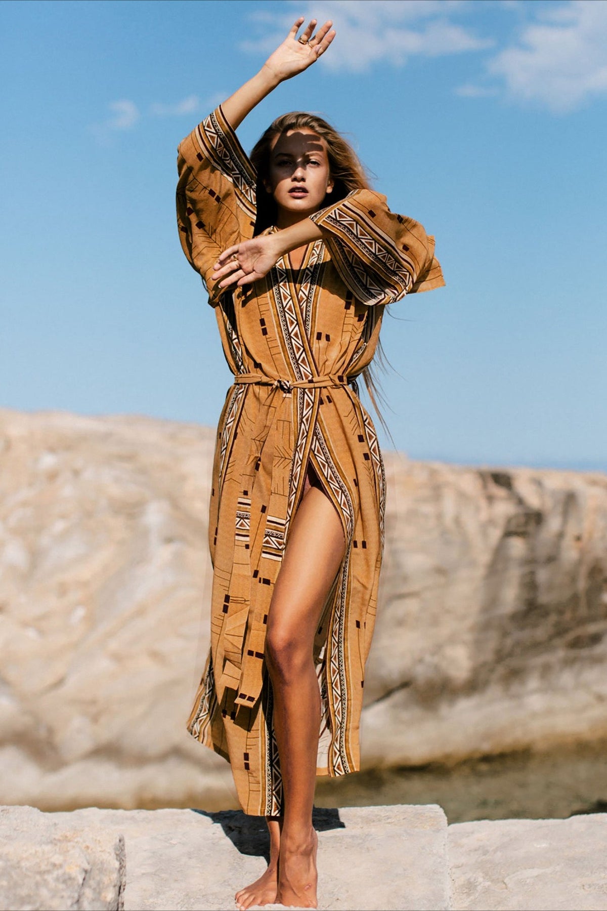 Geometric Print Loose Fit Beachwear Cover Up
