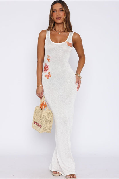 Shimmer Mesh Strap Maxi Vacation Dress