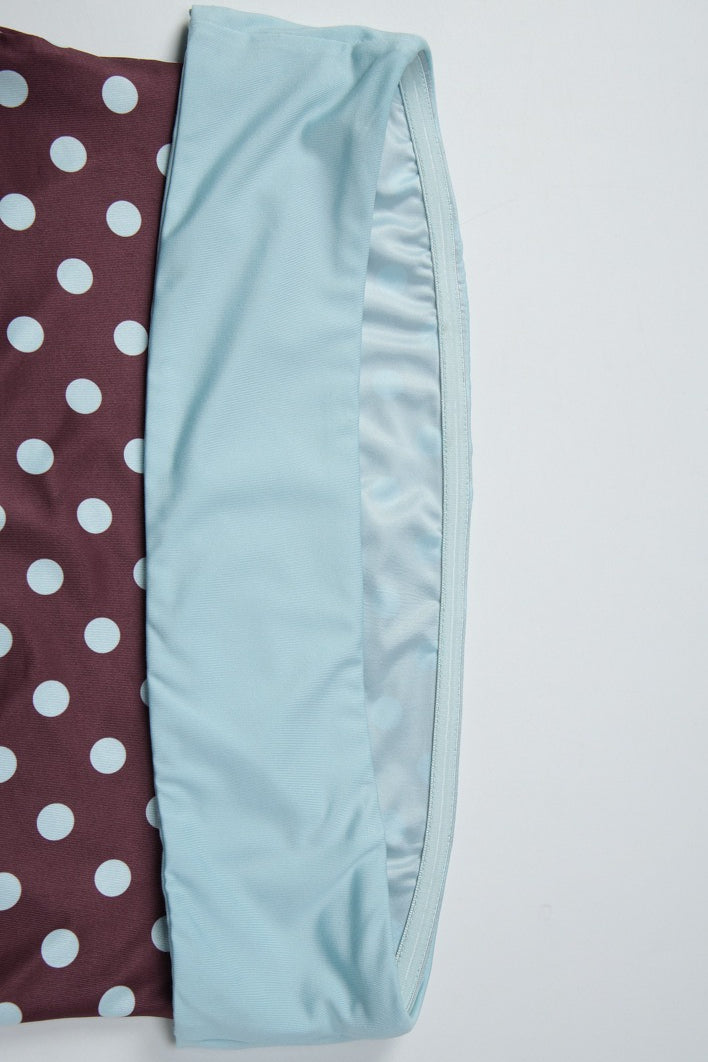 Polka Dot Bandeau Top High Waist Color Block Bodycon Skirt Set
