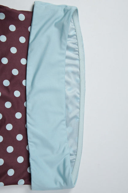 Polka Dot Bandeau Top High Waist Color Block Bodycon Skirt Set