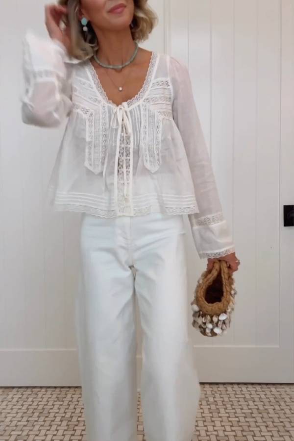 Romantic Lace Tie Sheer Chiffon Top