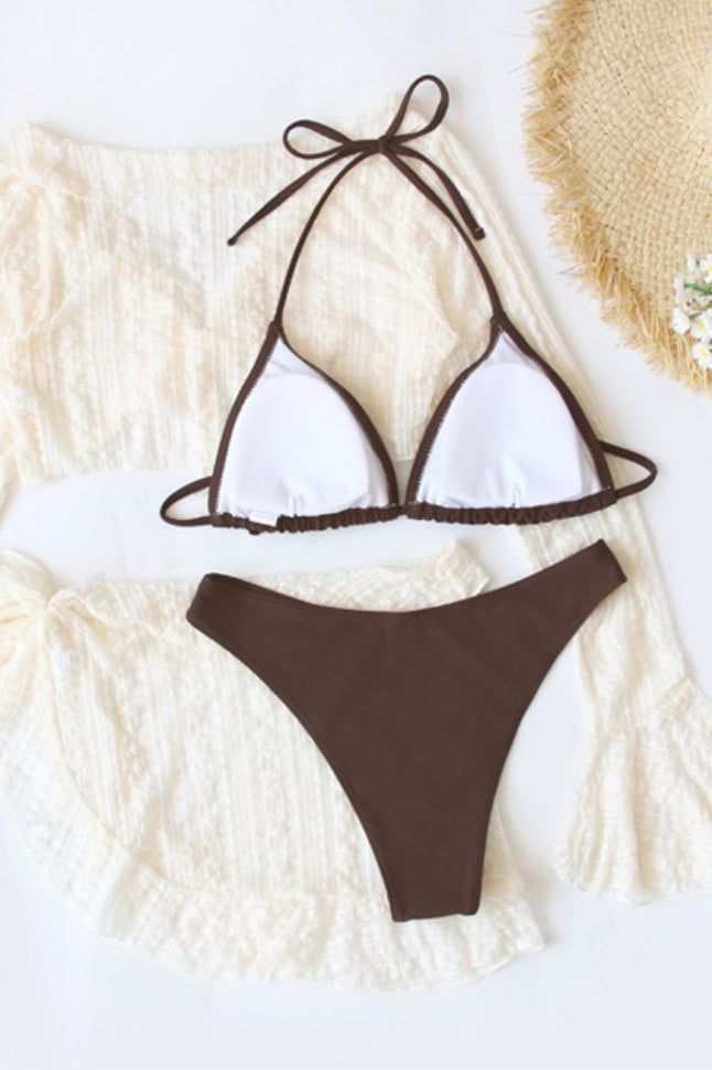 Long Sleeve Strappy Beach Four Piece Swim Set