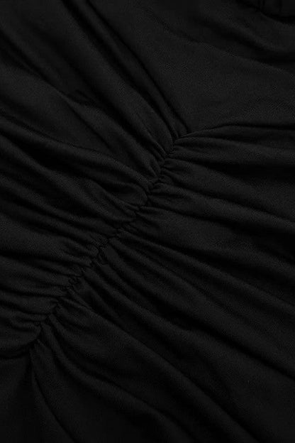Classic Black Ruched Deep V-Neck Drape Panel Bodycon Maxi Dress