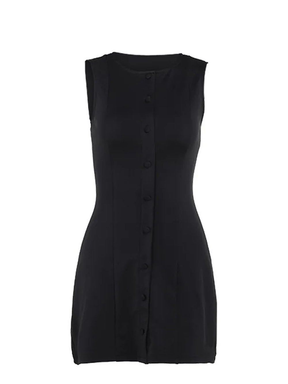 Crew Neck Button Front Princess Seam Bodycon Mini Dress