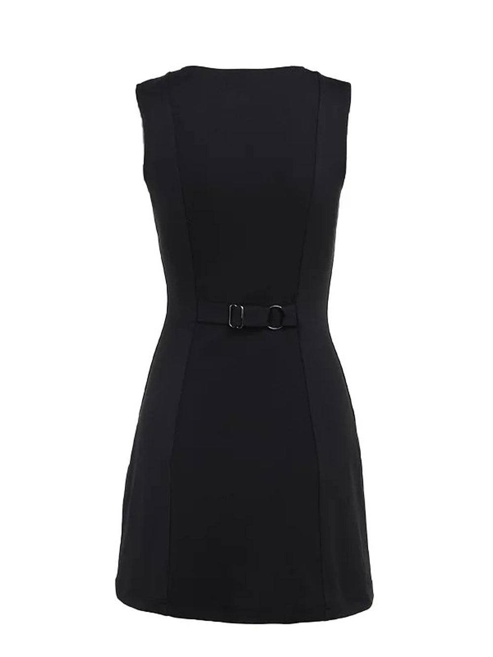 Crew Neck Button Front Princess Seam Bodycon Mini Dress